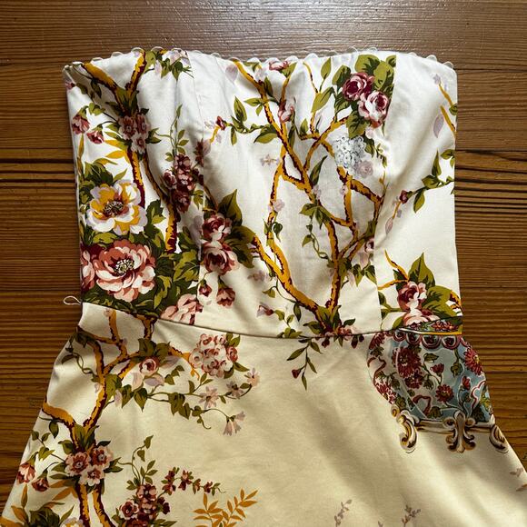 Moda International beige floral antique vase strapless midi dress SIZE 8 - Picture 3 of 6